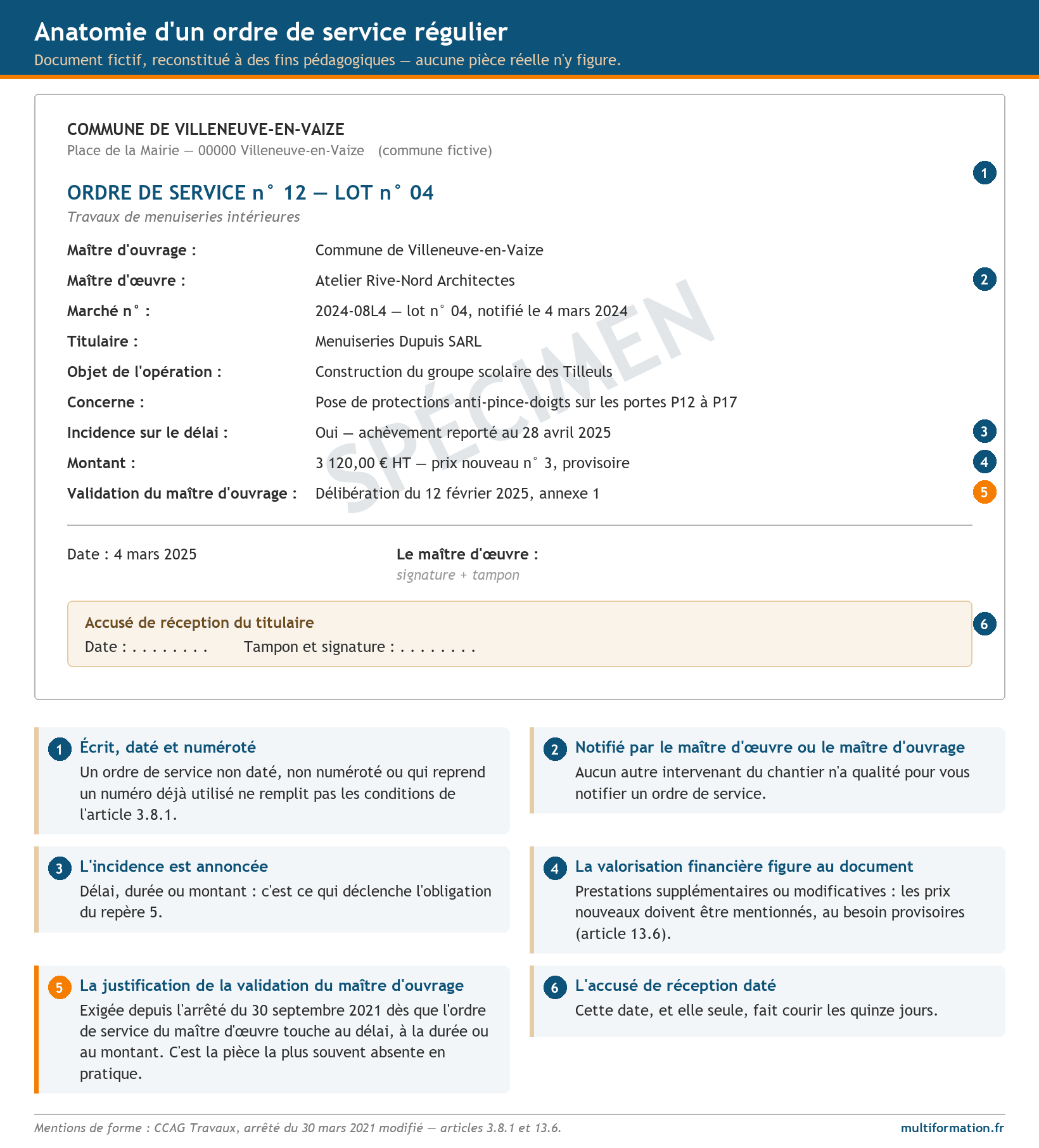 Contester un ordre de service : les 5 cas où vous pouvez refuser 1 Ordre de service annoté : les mentions de forme exigées par l’article 3.8.1 du CCAG Travaux